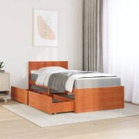 vidaXL Bett mit Schubladen und Matratze Wachsbraun 90x190 Massivholz