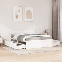 vidaXL Bett mit Schubladen und Matratze Wei&szlig; 160x200 cm Massivholz