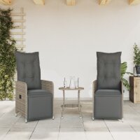 vidaXL Outdoor-Lehnst&uuml;hle 2 Stk. mit Tisch Grau Poly Rattan