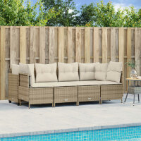 vidaXL 5-tlg. Garten-Sofagarnitur mit Kissen Beige Poly Rattan