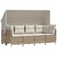 vidaXL 5-tlg. Garten-Sofagarnitur mit Kissen Beige Poly Rattan