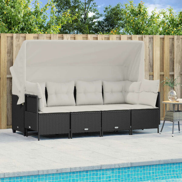 vidaXL 5-tlg. Garten-Sofagarnitur mit Kissen Schwarz Poly Rattan