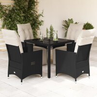 vidaXL 5-tlg. Garten-Essgruppe mit Kissen Schwarz Poly Rattan