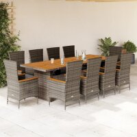 vidaXL 11-tlg. Garten-Essgruppe mit Kissen Grau Poly Rattan