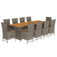 vidaXL 11-tlg. Garten-Essgruppe mit Kissen Grau Poly Rattan