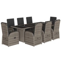 vidaXL 9-tlg. Garten-Essgruppe mit Kissen Grau Poly Rattan