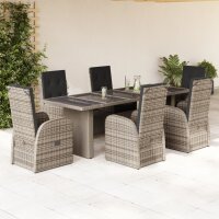 vidaXL 7-tlg. Garten-Essgruppe mit Kissen Grau Poly Rattan