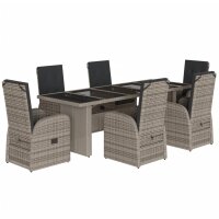 vidaXL 7-tlg. Garten-Essgruppe mit Kissen Grau Poly Rattan