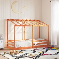 vidaXL Kinderbett mit Dach Wachsbraun 90x190 cm Massivholz Kiefer