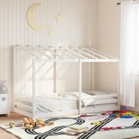 vidaXL Kinderbett mit Dach Wei&szlig; 90x200 cm Massivholz Kiefer