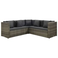 vidaXL 4-tlg. Garten-Lounge-Set mit Kissen Poly Rattan Grau