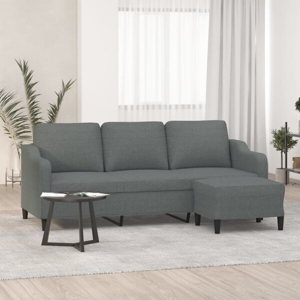 vidaXL 3-Sitzer-Sofa mit Hocker Dunkelgrau 180 cm Stoff