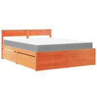 vidaXL Bett mit Schubladen und Matratze Wachsbraun 160x200 Massivholz