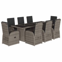 vidaXL 9-tlg. Garten-Essgruppe mit Kissen Grau Poly Rattan