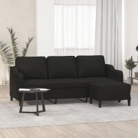 vidaXL 3-Sitzer-Sofa mit Hocker Schwarz 180 cm Stoff