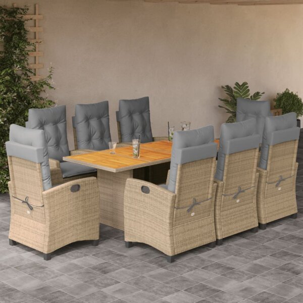 vidaXL 9-tlg. Garten-Essgruppe mit Kissen Beigemischung Poly Rattan