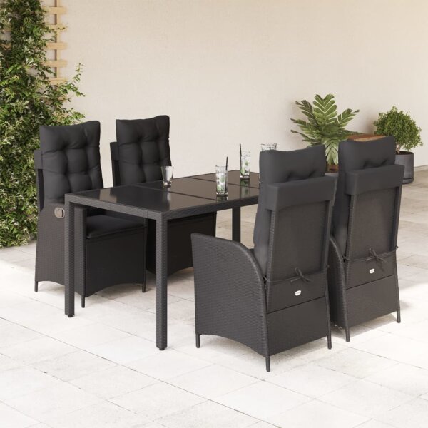 vidaXL 5-tlg. Garten-Essgruppe mit Kissen Schwarz Poly Rattan