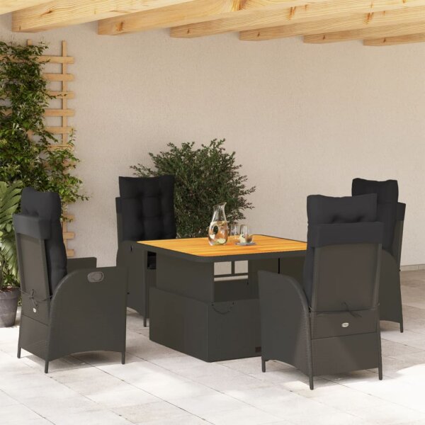 vidaXL 5-tlg. Garten-Essgruppe mit Kissen Schwarz Poly Rattan