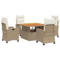 vidaXL 5-tlg. Garten-Essgruppe mit Kissen Beige Poly Rattan