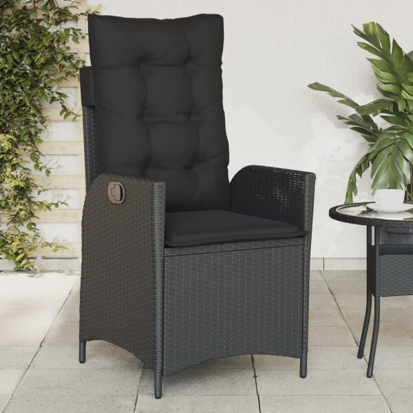 vidaXL Gartensessel Verstellbar mit Kissen Schwarz Poly Rattan