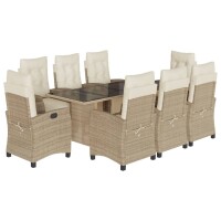 vidaXL 9-tlg. Garten-Essgruppe mit Kissen Beige Poly Rattan