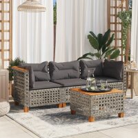 vidaXL Gartensofa mit Kissen 3-Sitzer Grau Poly Rattan