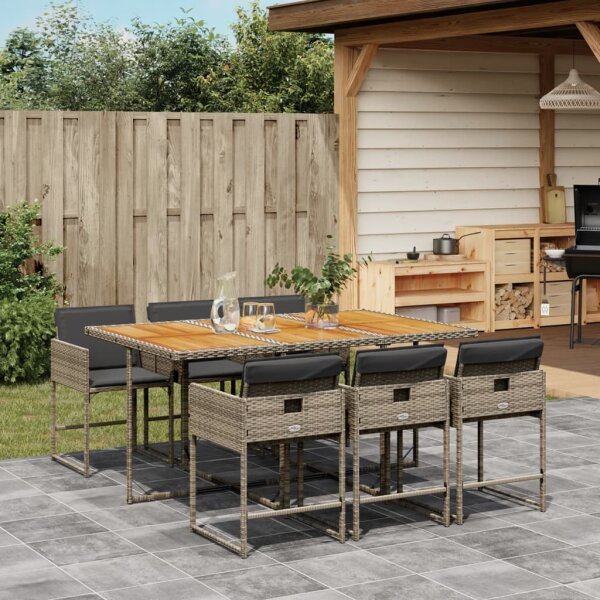 vidaXL 7-tlg. Garten-Essgruppe mit Kissen Grau Poly Rattan