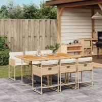 vidaXL 7-tlg. Garten-Essgruppe mit Kissen Beige Poly Rattan