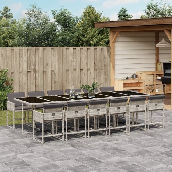 vidaXL 13-tlg. Garten-Essgruppe mit Kissen Hellgrau Poly Rattan