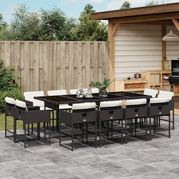 vidaXL 13-tlg. Garten-Essgruppe mit Kissen Schwarz Poly Rattan