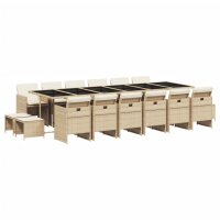 vidaXL 17-tlg. Garten-Essgruppe mit Kissen Beige Poly Rattan