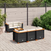 vidaXL 6-tlg. Garten-Sofagarnitur mit Kissen Schwarz Poly...