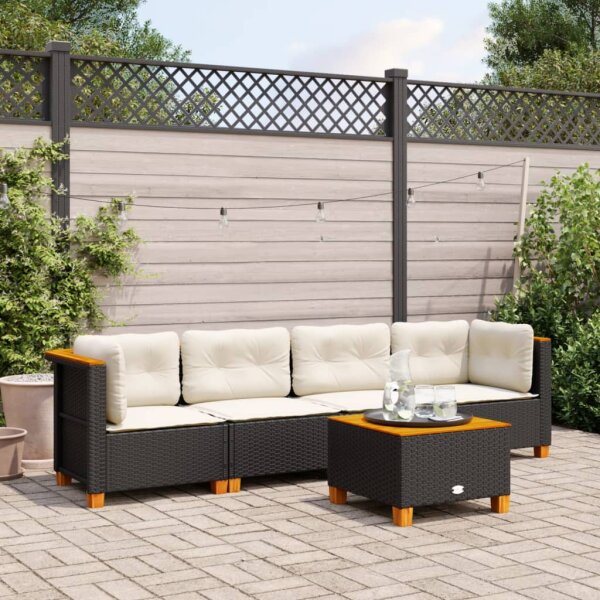 vidaXL 5-tlg. Garten-Sofagarnitur mit Kissen Schwarz Poly Rattan