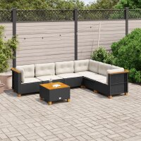 vidaXL 7-tlg. Garten-Sofagarnitur mit Kissen Schwarz Poly...