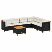 vidaXL 7-tlg. Garten-Sofagarnitur mit Kissen Schwarz Poly...