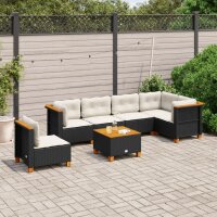 vidaXL 7-tlg. Garten-Sofagarnitur mit Kissen Schwarz Poly...