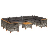 vidaXL 10-tlg. Garten-Sofagarnitur mit Kissen Grau Poly...