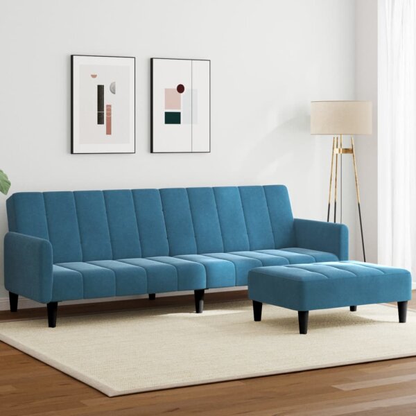 vidaXL Schlafsofa 2-Sitzer mit Fu&szlig;hocker Blau Samt