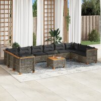 vidaXL 11-tlg. Garten-Sofagarnitur mit Kissen Grau Poly...