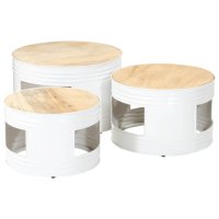 vidaXL Beistelltische Fass-Design 3 Stk. Raues Massivholz...