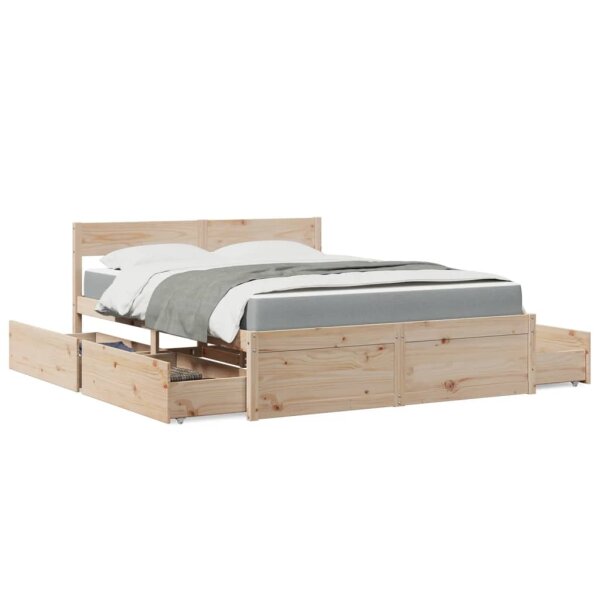 vidaXL Bett mit Schubladen und Matratze 160x200 cm Massivholz Kiefer