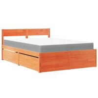 vidaXL Bett mit Schubladen und Matratze Wachsbraun 120x200 Massivholz