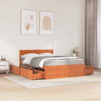vidaXL Bett mit Schubladen und Matratze Wachsbraun 120x200 Massivholz