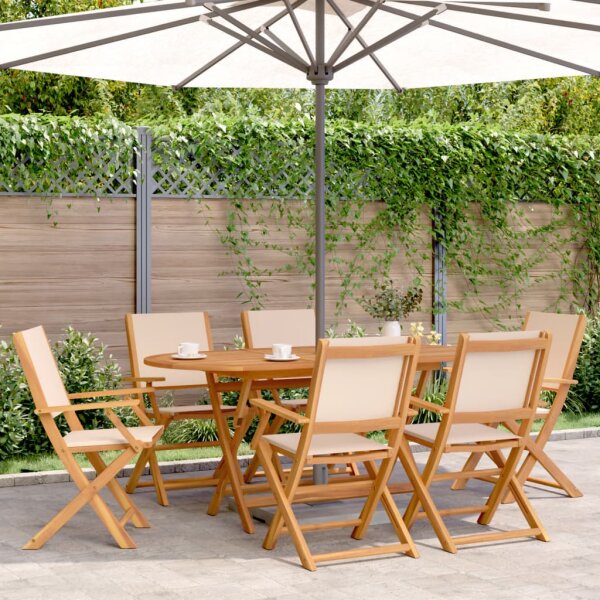 vidaXL Gartenst&uuml;hle 6 Stk. Klappbar Beige Stoff und Massivholz