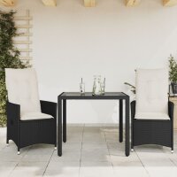 vidaXL 3-tlg. Bistro-Set mit Kissen Schwarz Poly Rattan