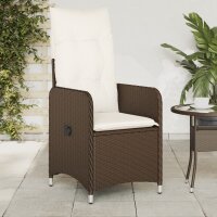 vidaXL Gartensessel Verstellbar mit Kissen Braun Poly Rattan