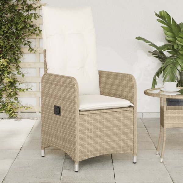 vidaXL Gartensessel mit Kissen 2 Stk. Verstellbar Beige Poly Rattan