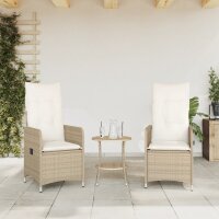 vidaXL Gartensessel mit Kissen 2 Stk. Verstellbar Beige Poly Rattan