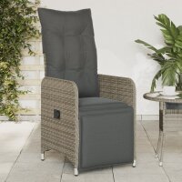 vidaXL Gartensessel Verstellbar mit Kissen Grau Poly Rattan