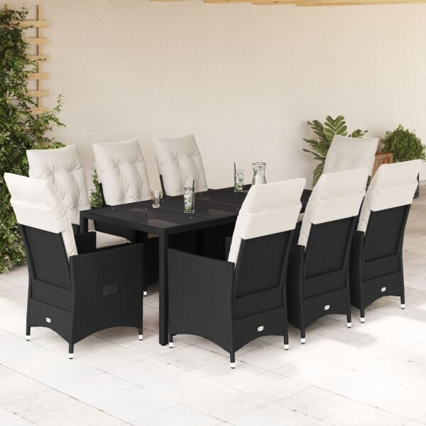 vidaXL 9-tlg. Garten-Essgruppe mit Kissen Schwarz Poly Rattan